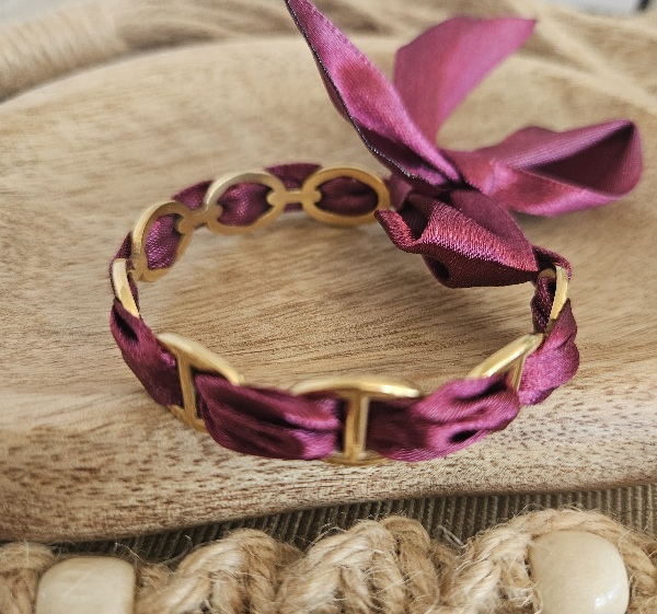 Bracelet Ruban -Bordeaux et Doré