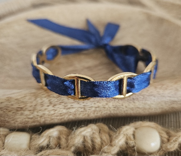 Bracelet Ruban - Bleu marine et Doré