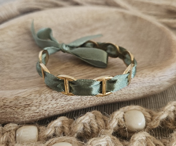Bracelet Ruban - Vert Sauge et Doré