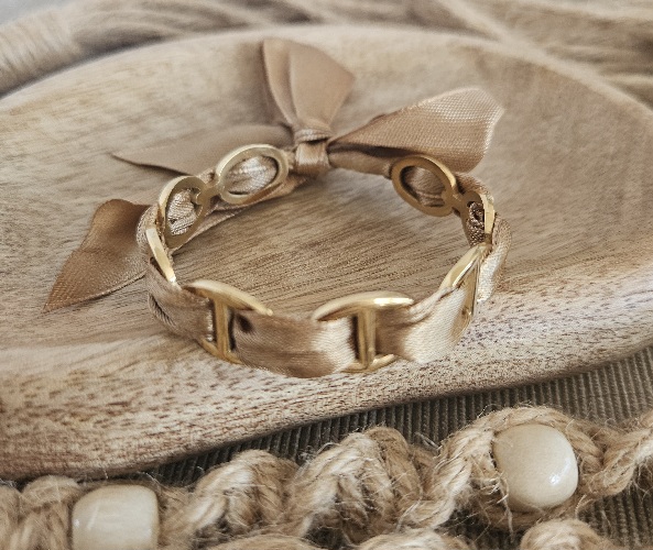 Bracelet Ruban -Beige et Doré