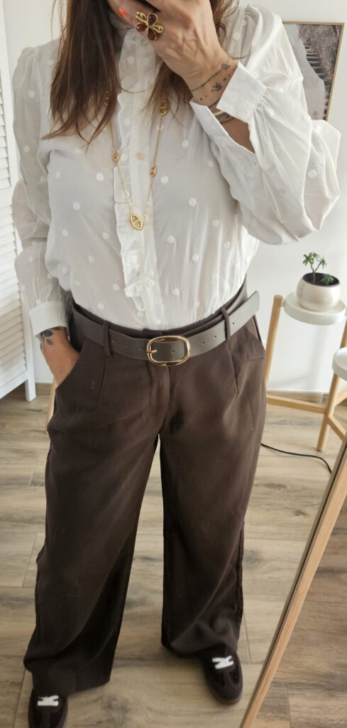 Pantalon large chocolat ceinturé