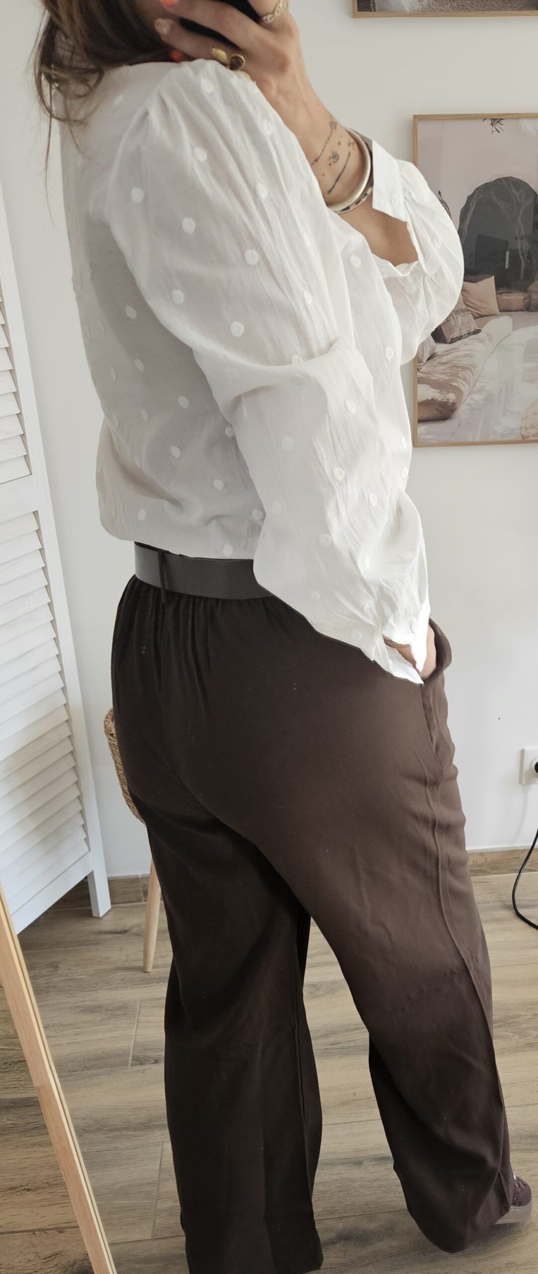 Pantalon large chocolat ceinturé – Image 2