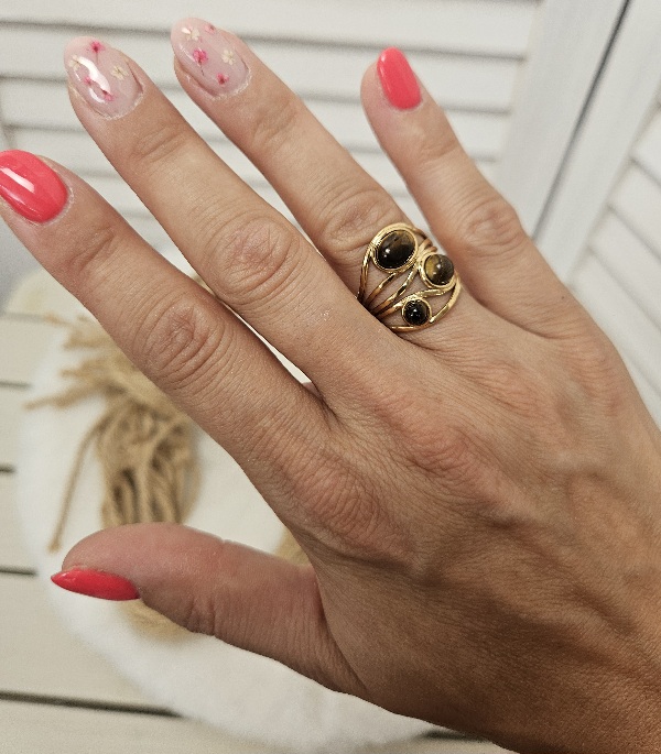Bague Dorée Pierres Marron – Image 3