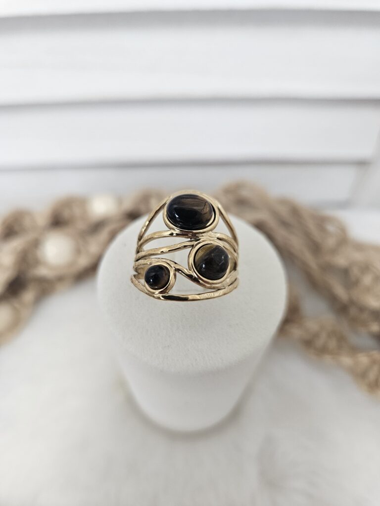Bague Dorée Pierres Marron