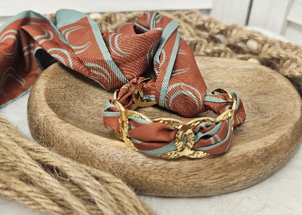 Bracelet Foulard Terracotta et Vert d'Eau