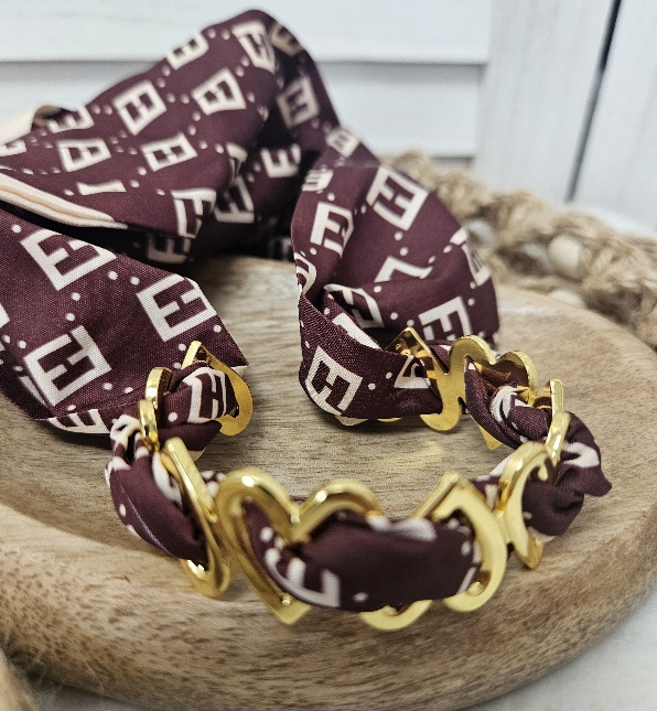 Bracelet Foulard Bordeaux et Doré