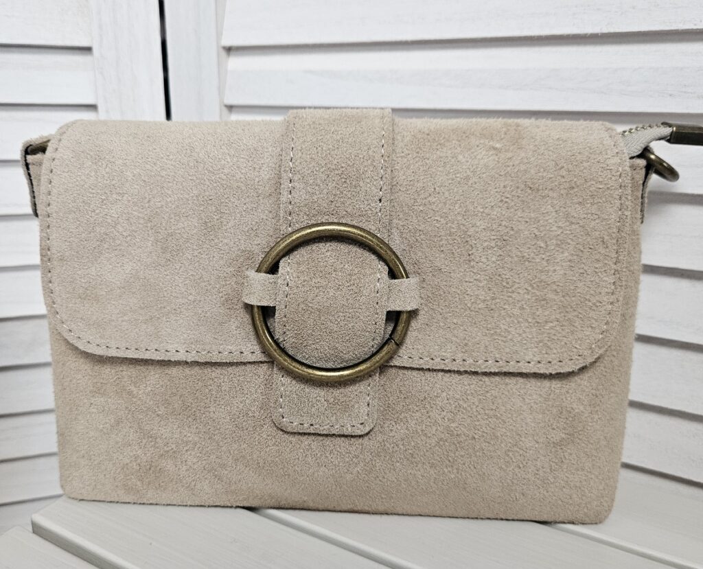Sac bandoulière en cuir beige/ taupe