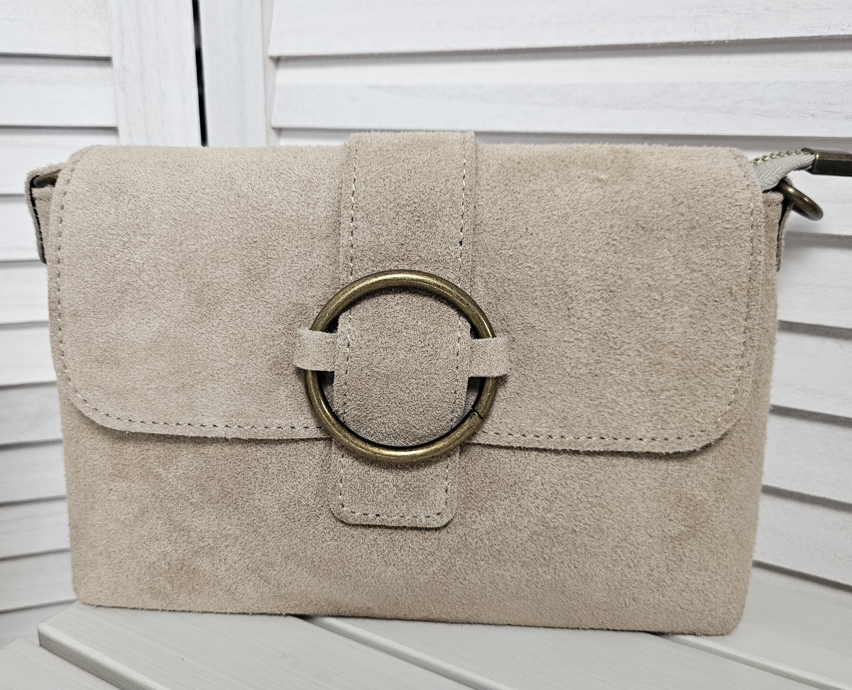 Sac bandoulière en cuir beige/ taupe