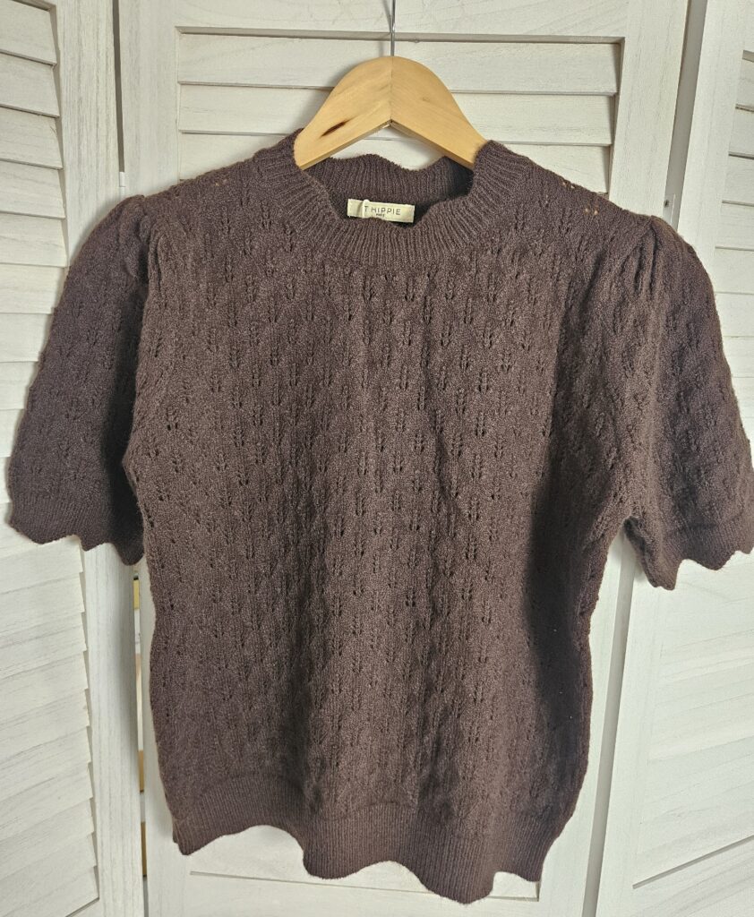 Pull maille manches courtes - Marron