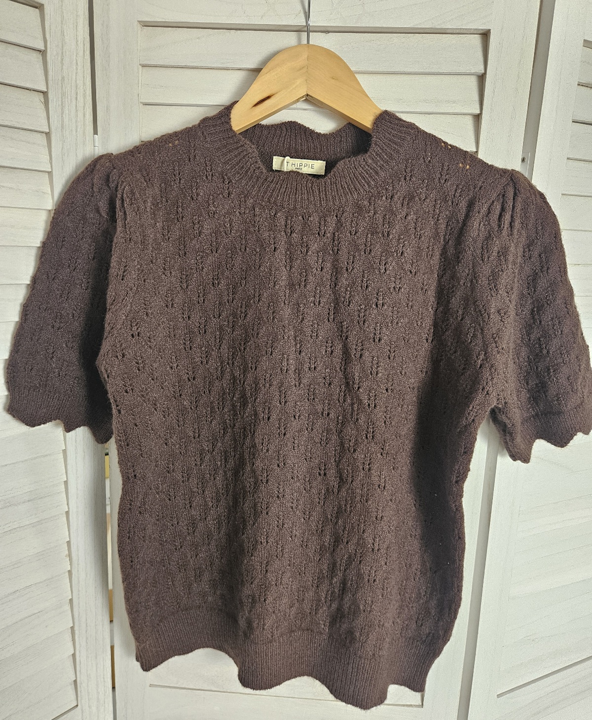 Pull maille manches courtes - Marron