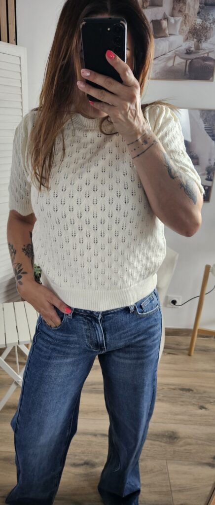 Pull maille manches courtes - Ecru