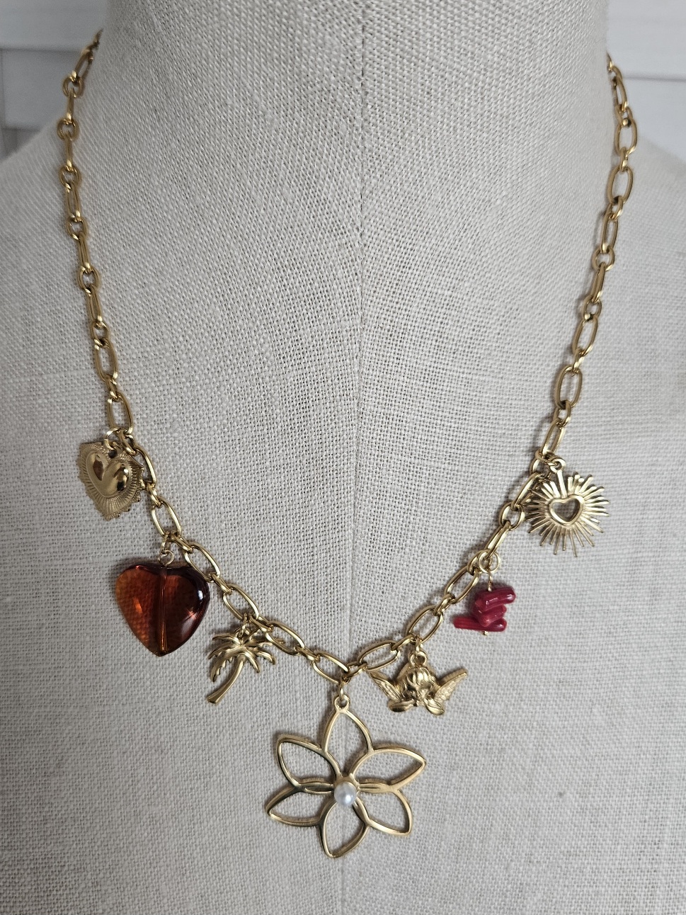 Collier Fleur et Charms - Doré et Marron Ambré – Image 2