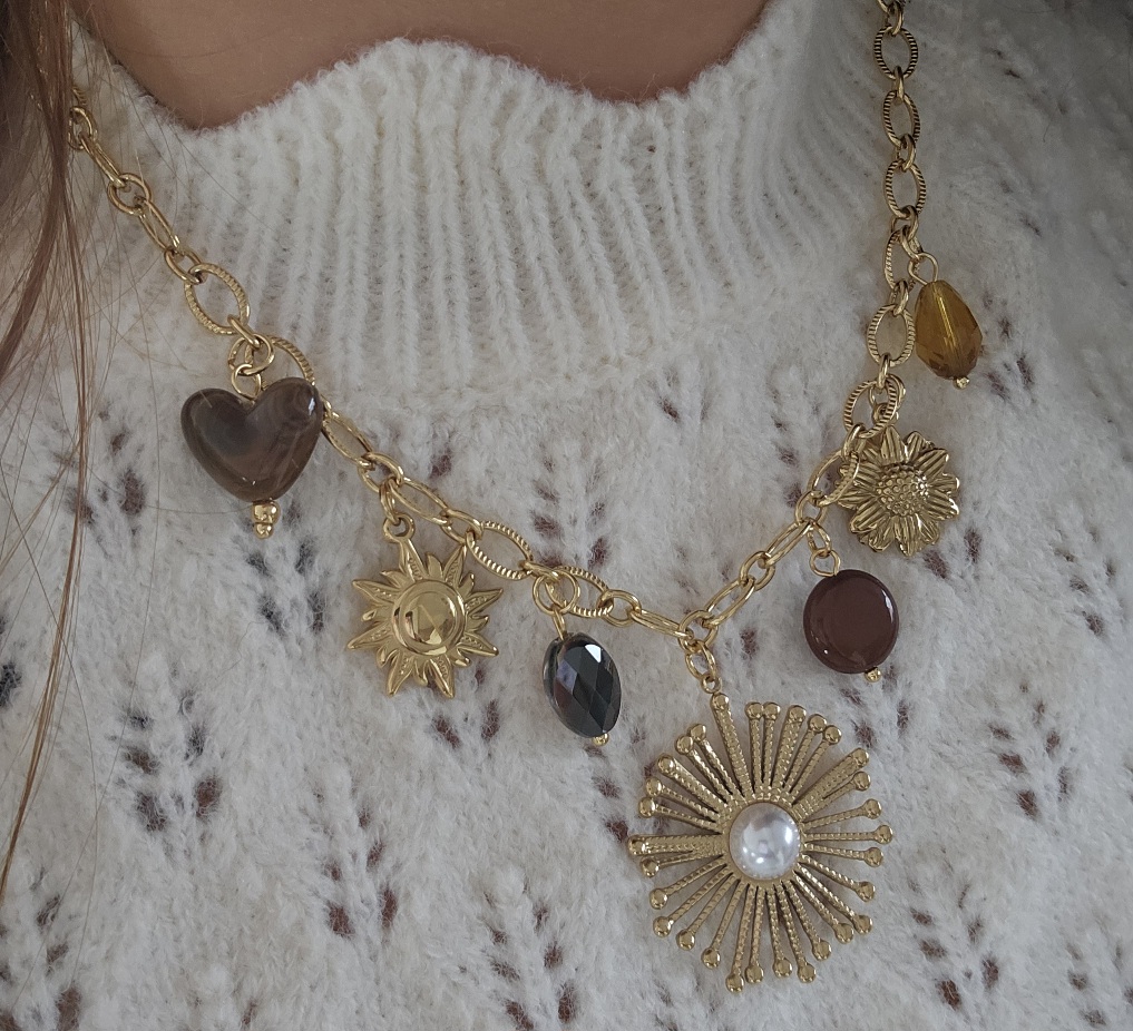 Collier "Charmes Bohème" - Doré et tons marron