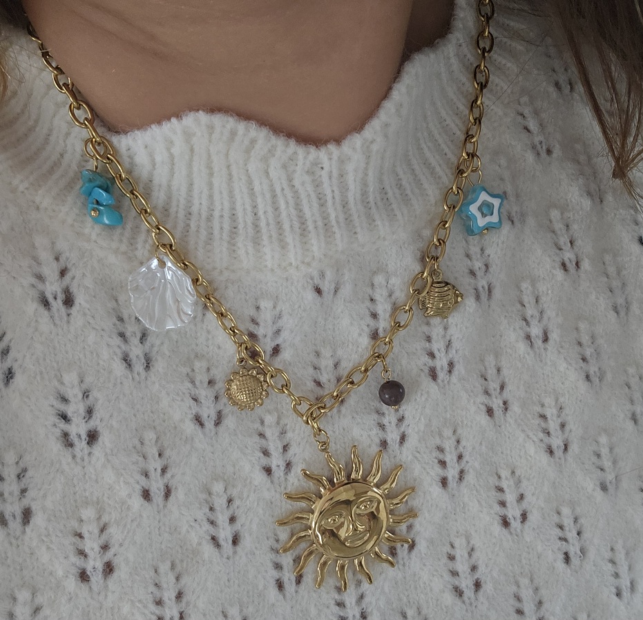 Collier Soleil Bohème - Doré et Turquoise
