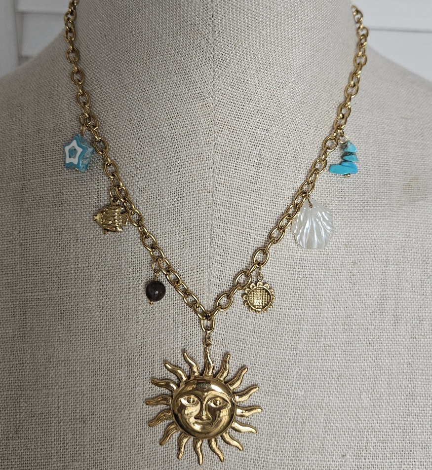 Collier Soleil Bohème - Doré et Turquoise