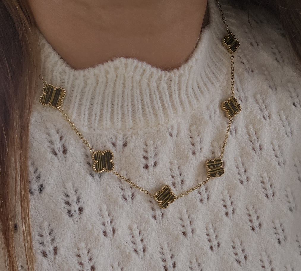 Collier Trèfles Dorés Marron