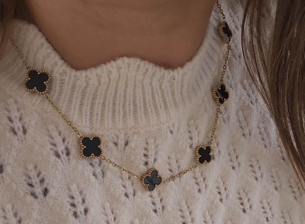 Collier Trèfles Dorés Noir
