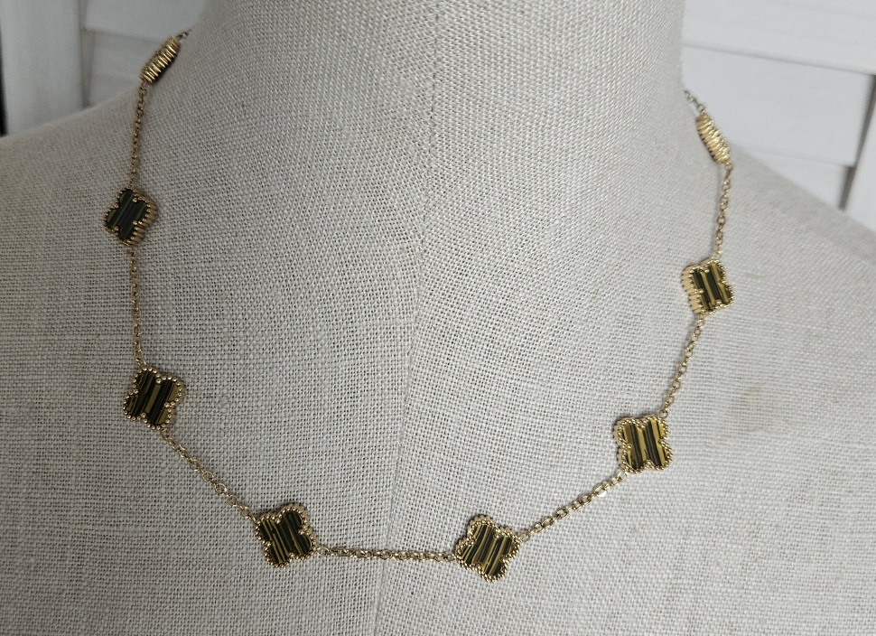 Collier Trèfles Dorés Marron