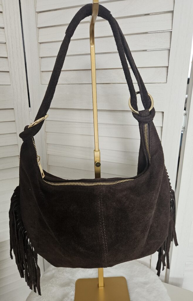 Sac porté en cuir à franges chocolat