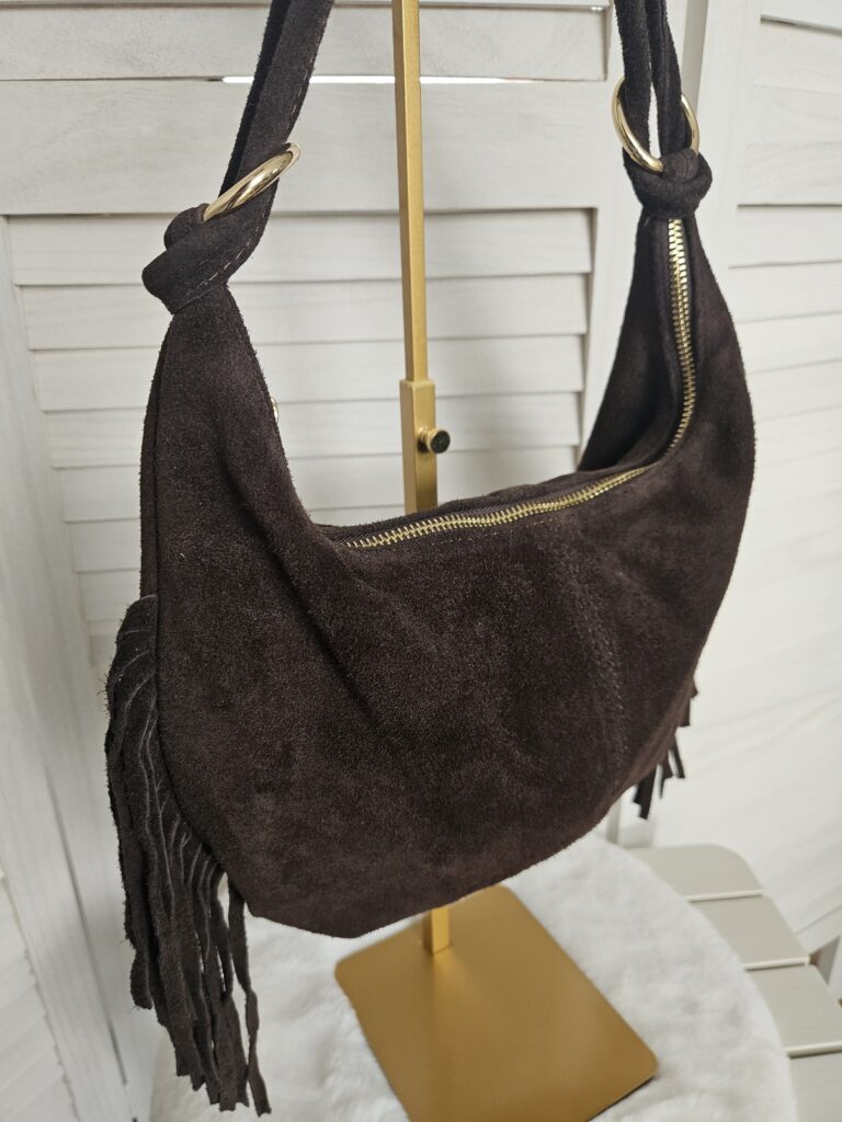 Sac porté en cuir à franges chocolat