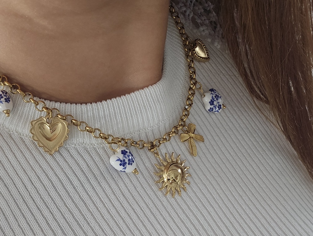 Collier Soleil et Charms - Doré et Bleu