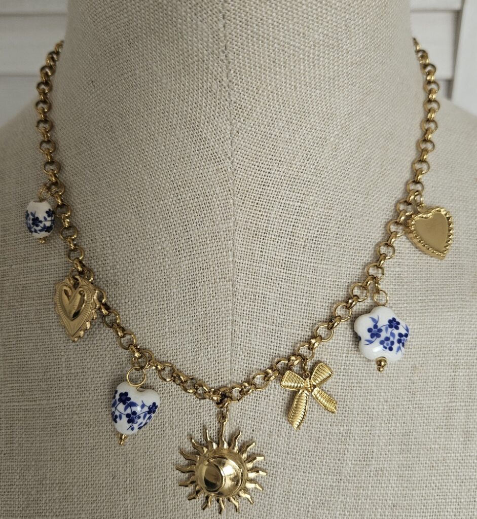 Collier Soleil et Charms - Doré et Bleu