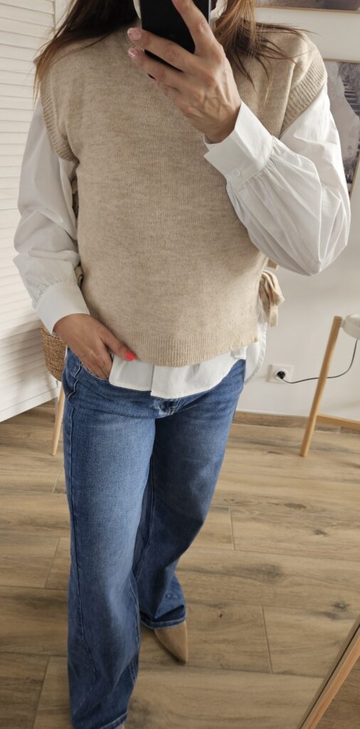 Pull sans manches beige à nouer