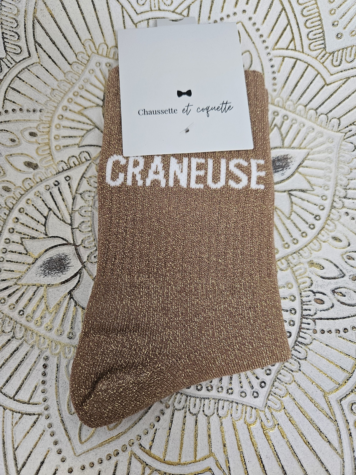 Chaussettes "Crâneuse" Marron pailleté – Image 2