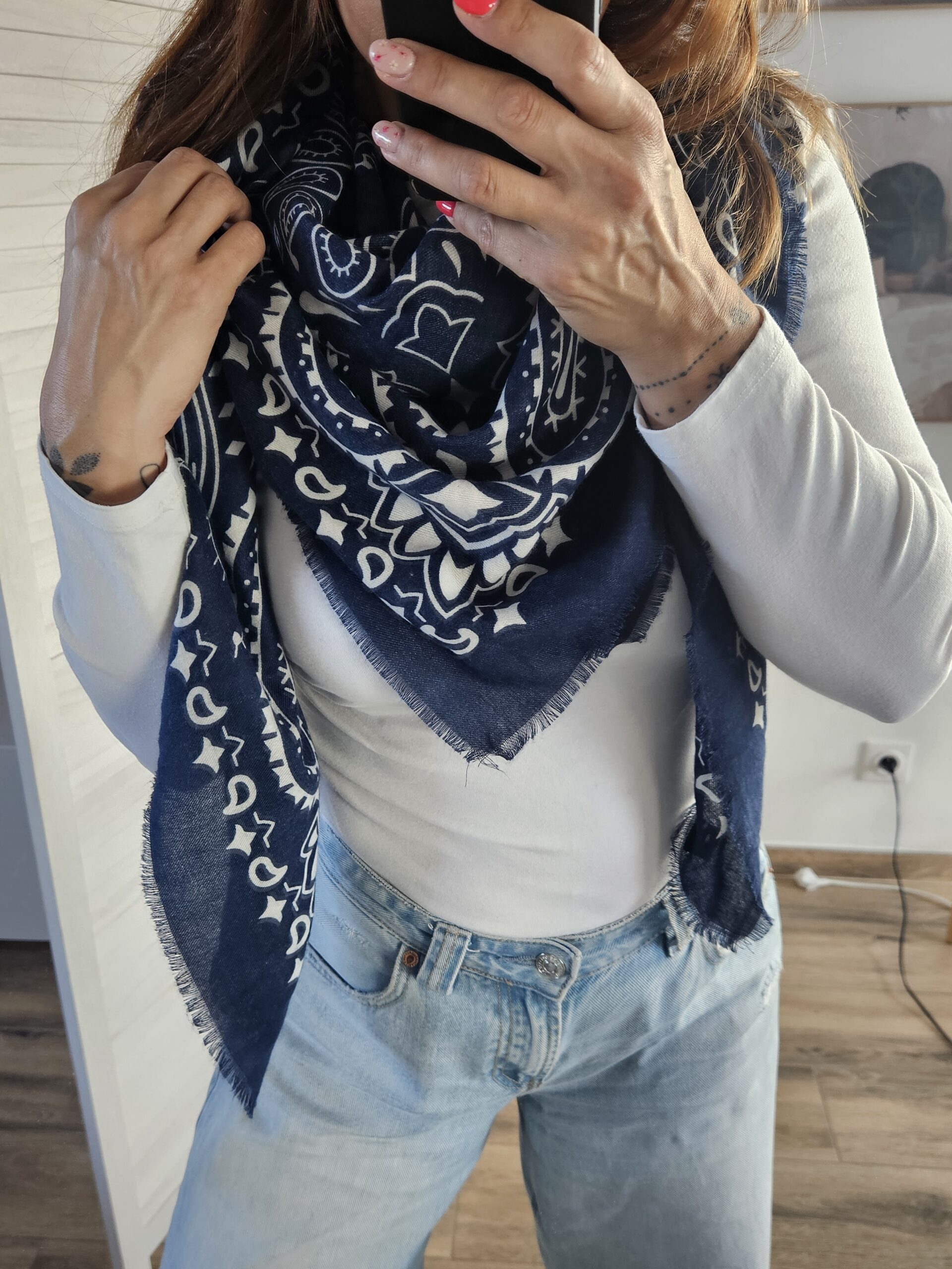 Foulard Bandana Marine - 140 cm - 20% Laine