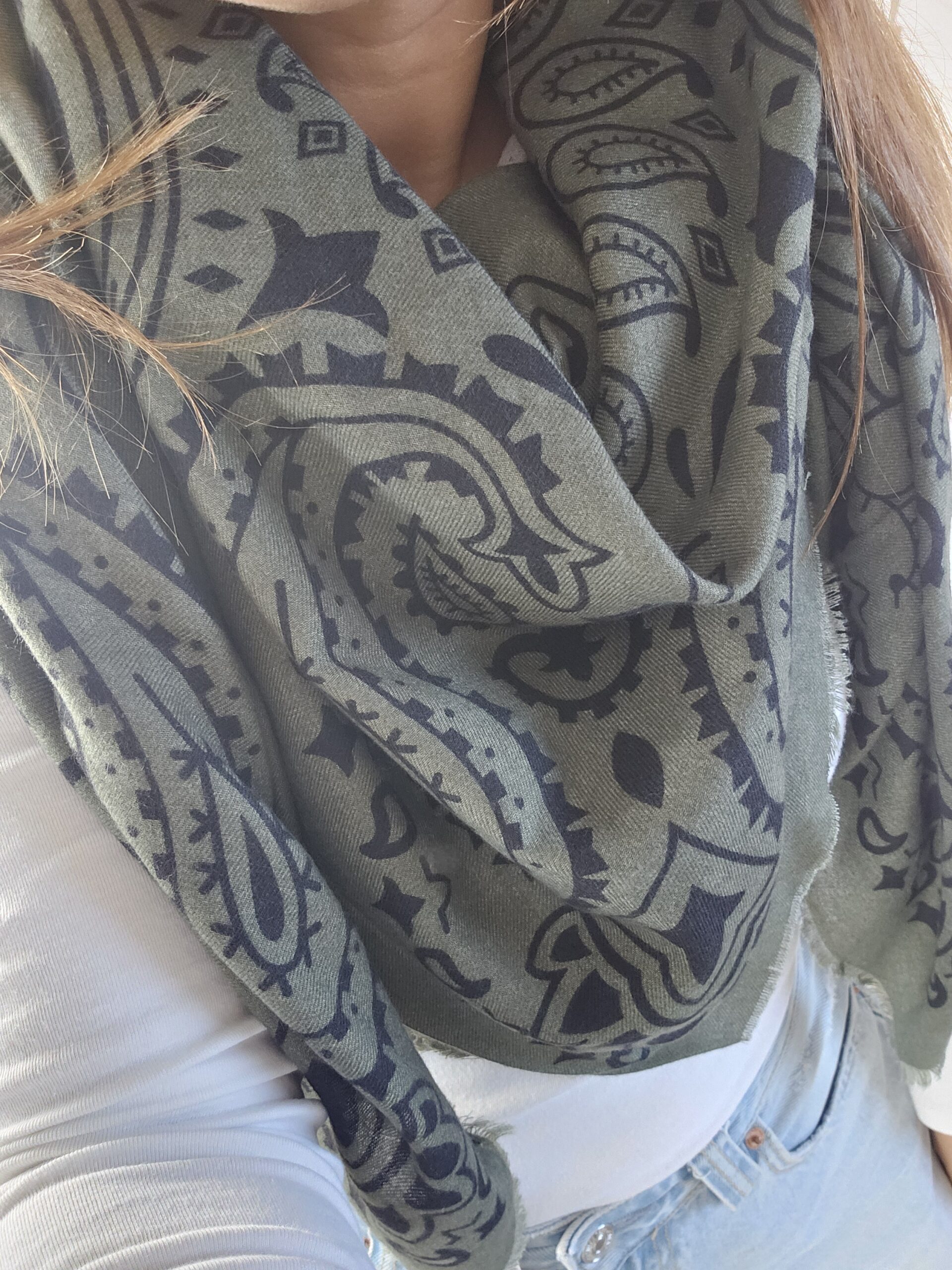 Foulard Bandana Kaki - 140 cm - 20% Laine – Image 2