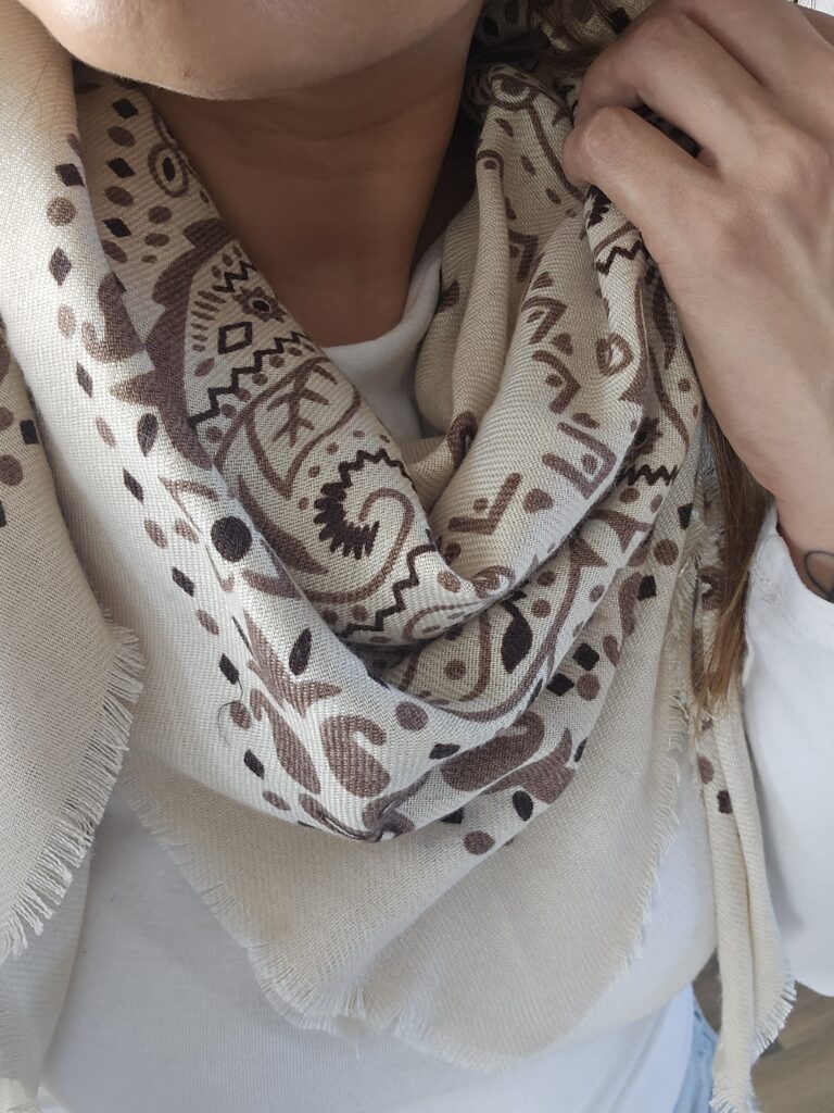 Foulard Bandana Bohème - Ecru - 110 cm - 20% Laine
