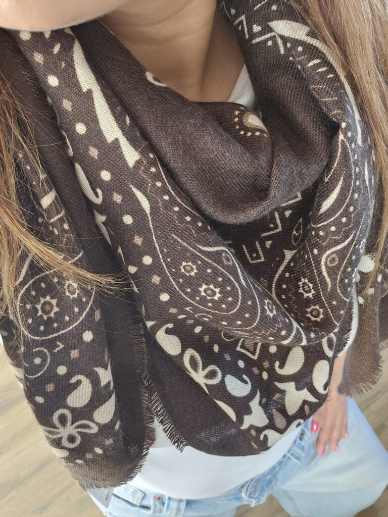 Foulard Bandana Bohème - Chocolat - 110 cm - 20% Laine