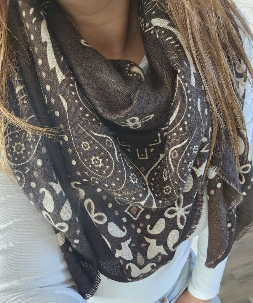 Foulard Bandana Chocolat - 140 cm - 20% Laine