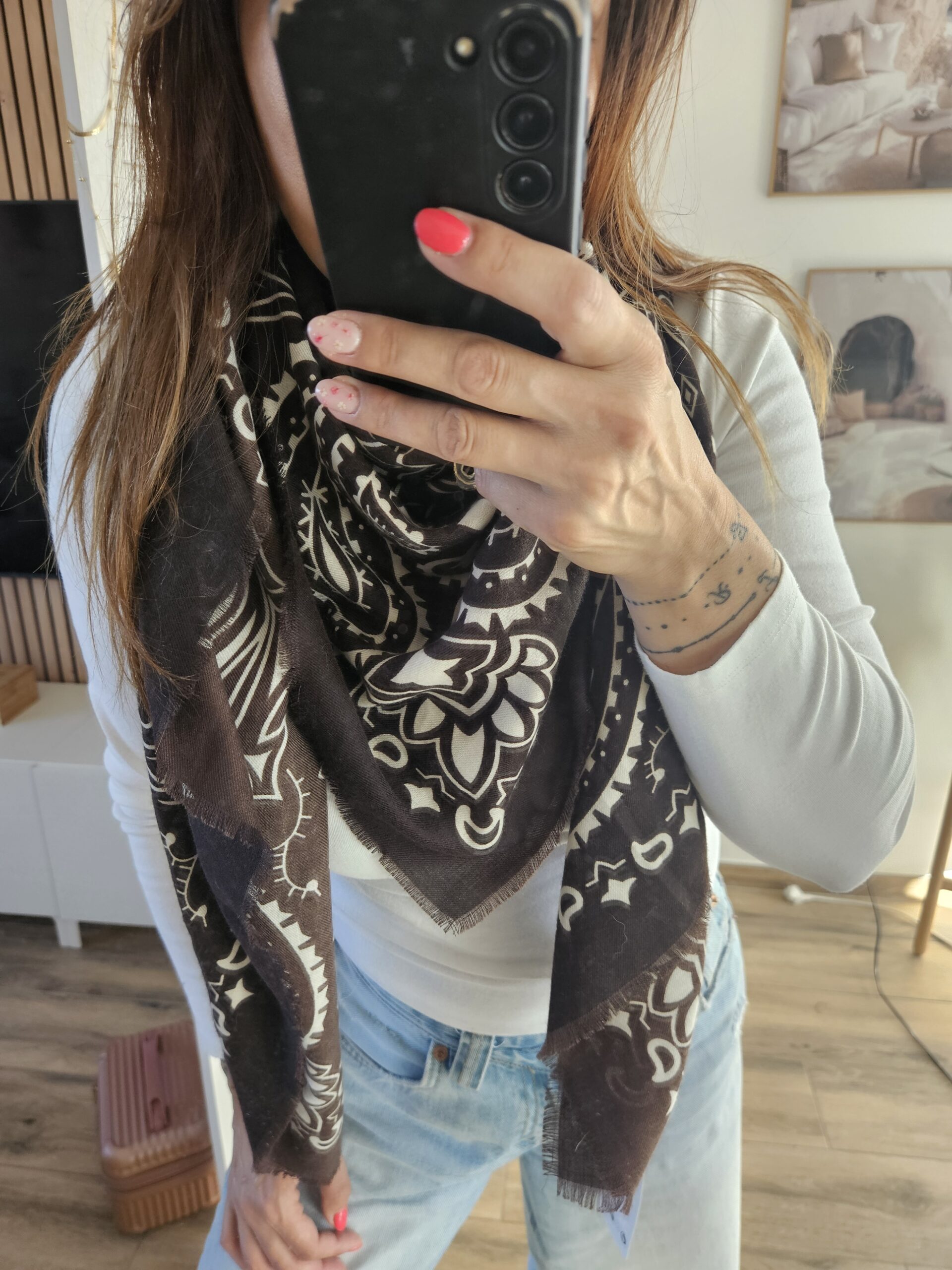 Foulard Bandana Chocolat - 140 cm - 20% Laine