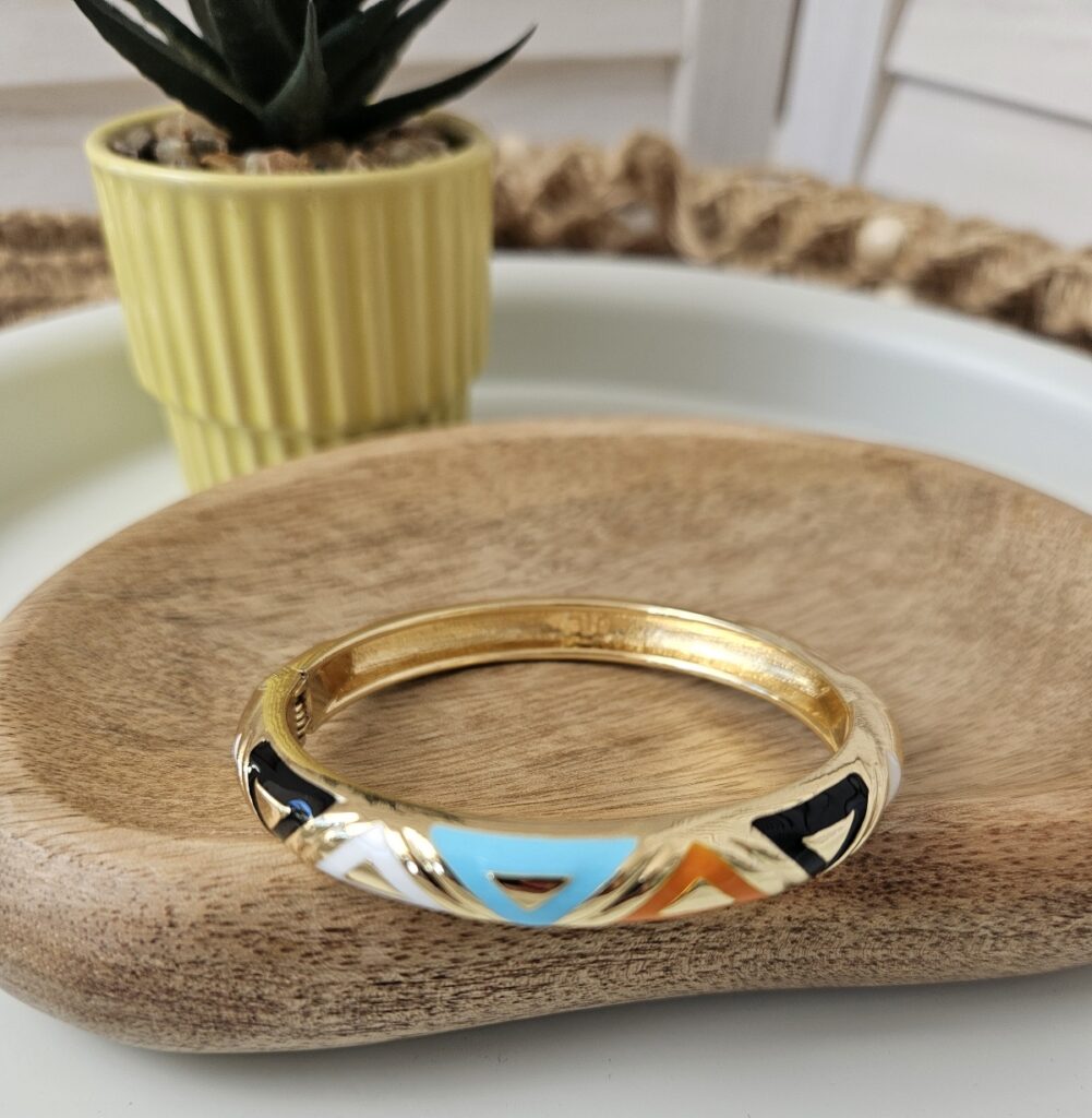 Bracelet jonc doré émaillé multicolore et doré