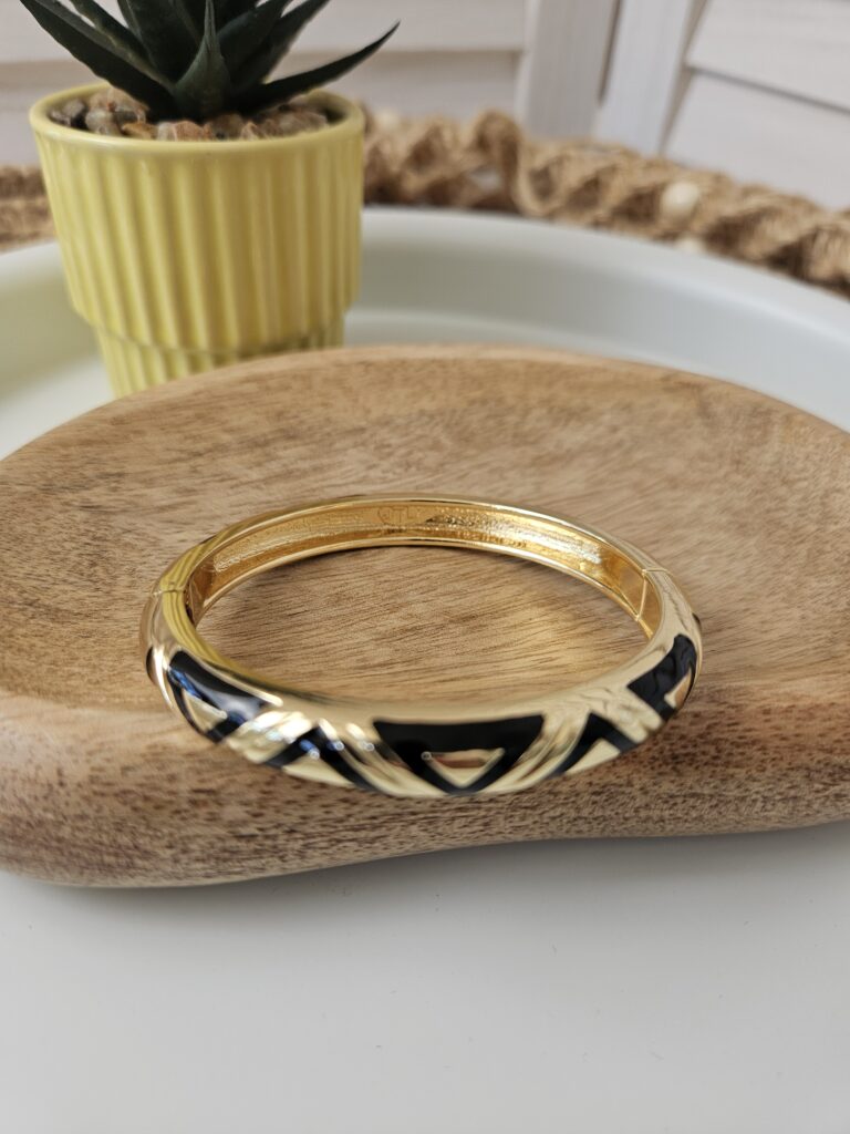 Bracelet jonc doré émaillé noir et doré