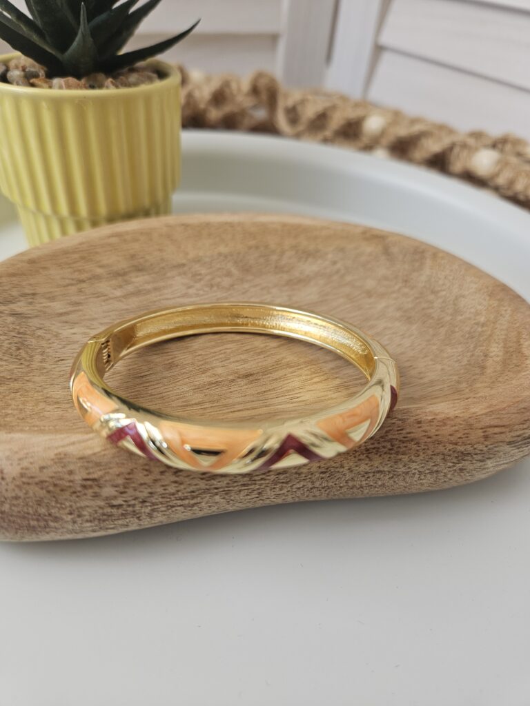 Bracelet jonc doré émaillé orange et bordeaux - doré