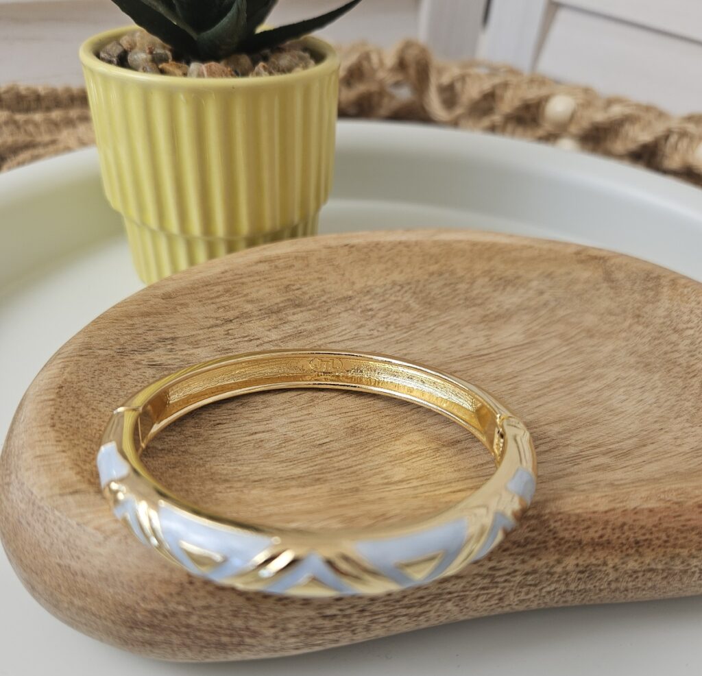 Bracelet jonc doré émaillé bleu ciel et doré