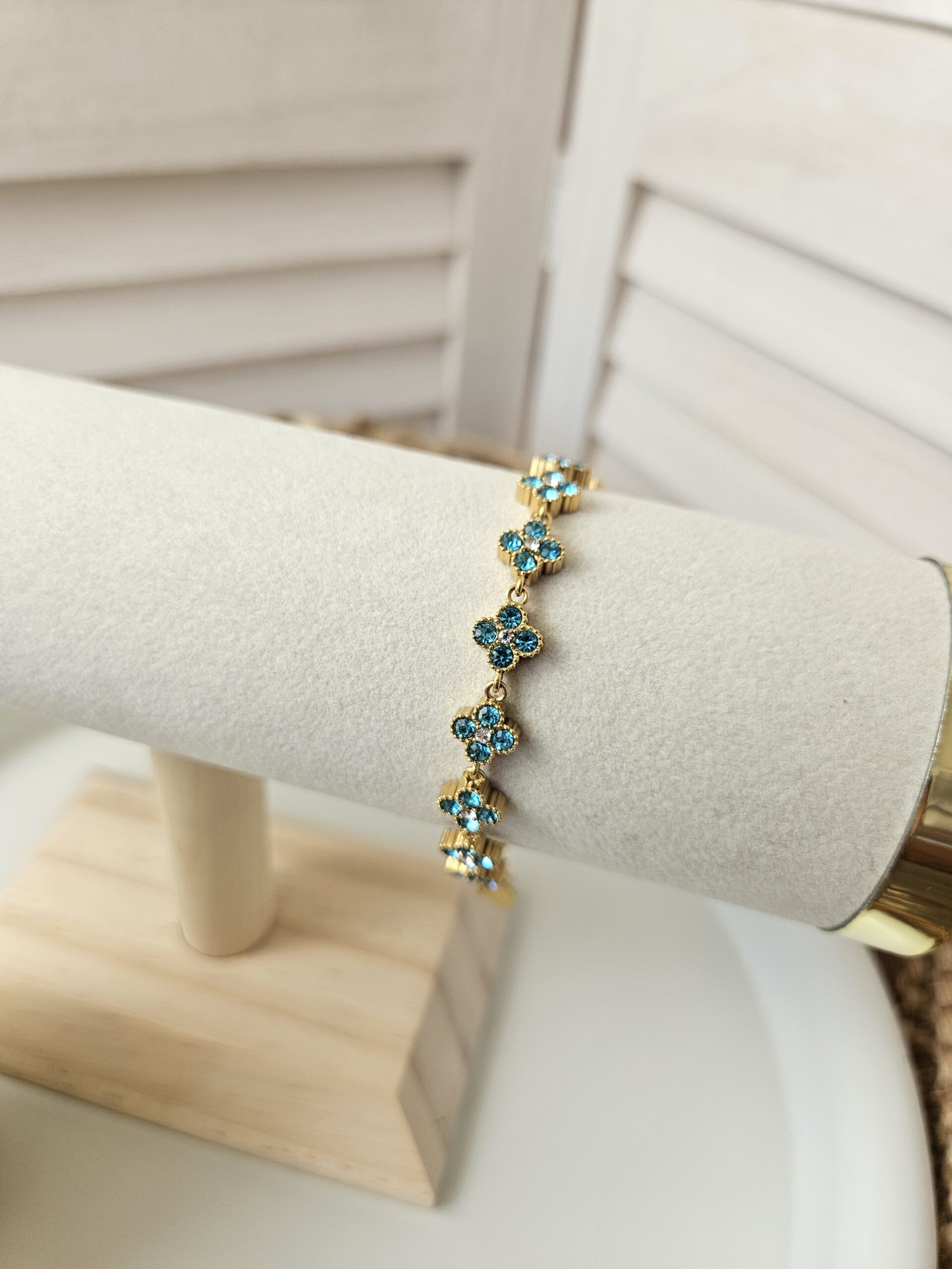 Bracelet fleurs scintillantes Doré et turquoise