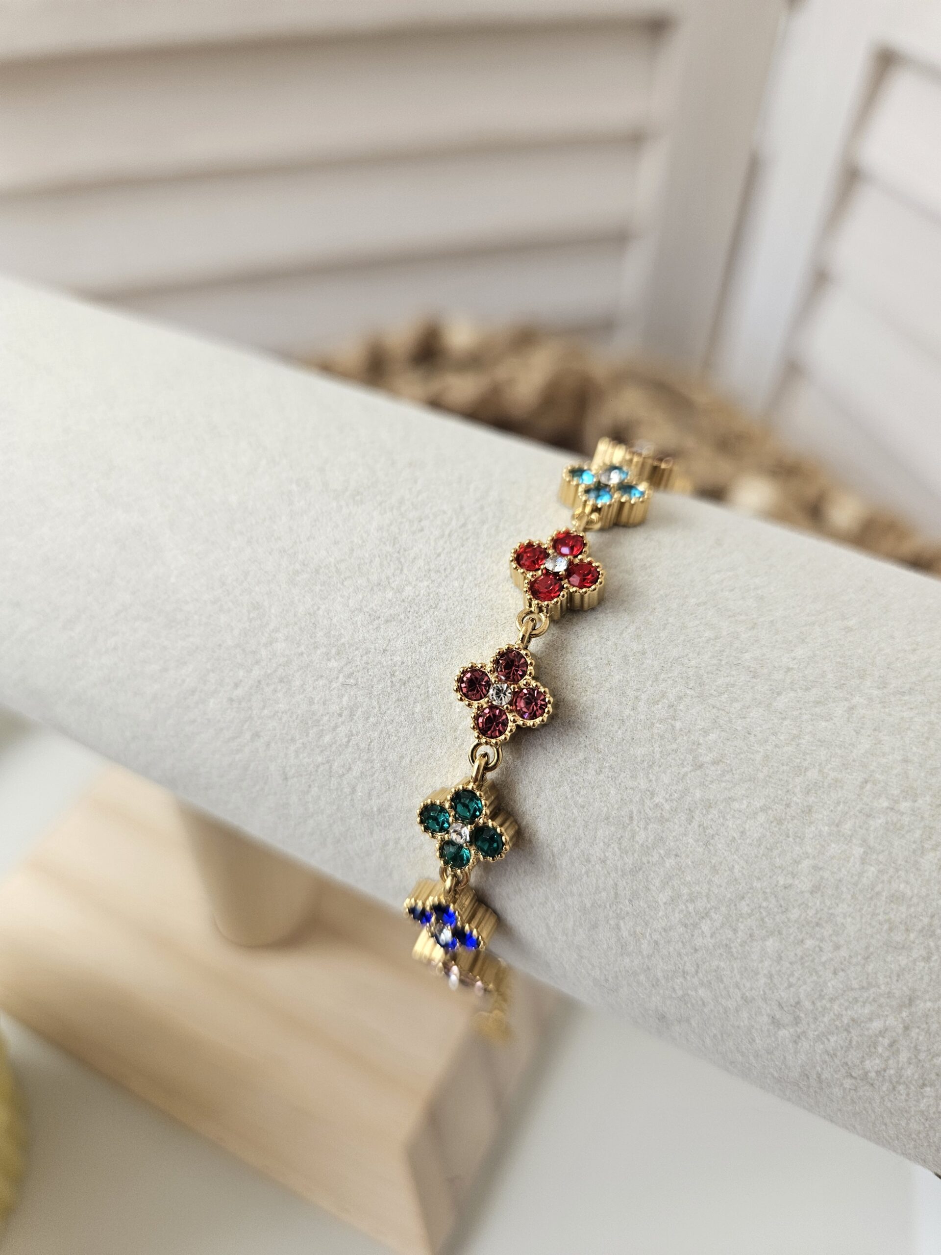 Bracelet fleurs scintillantes Doré et multicolore vif