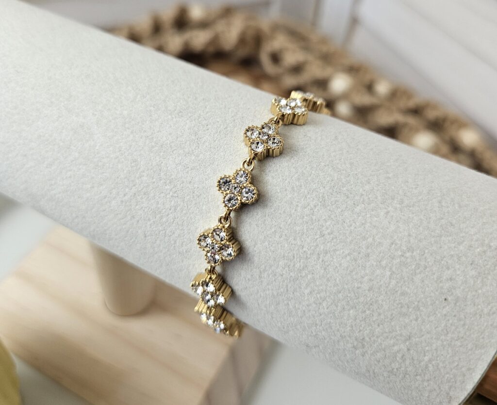Bracelet fleurs scintillantes Doré et cristal