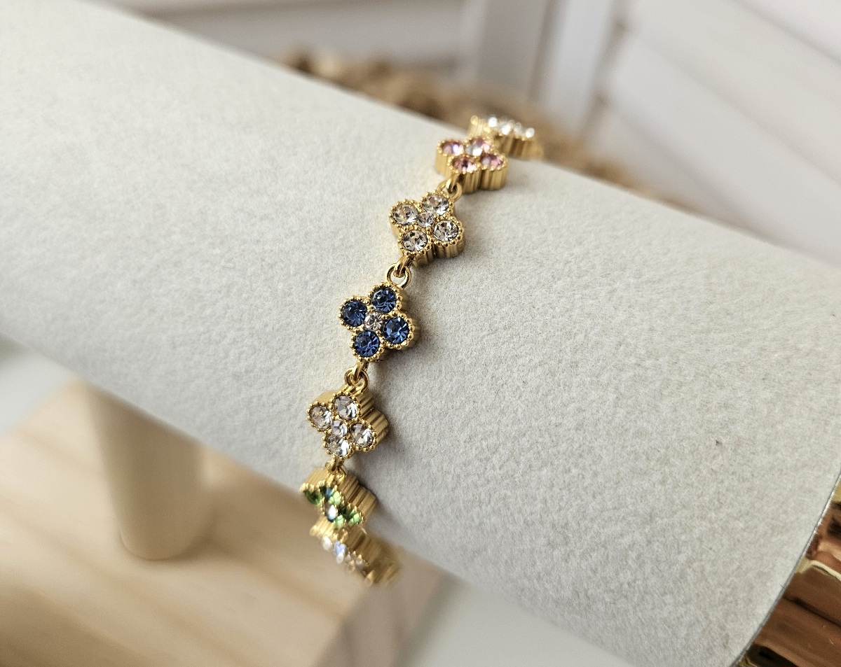 Bracelet fleurs scintillantes Doré et multicolore