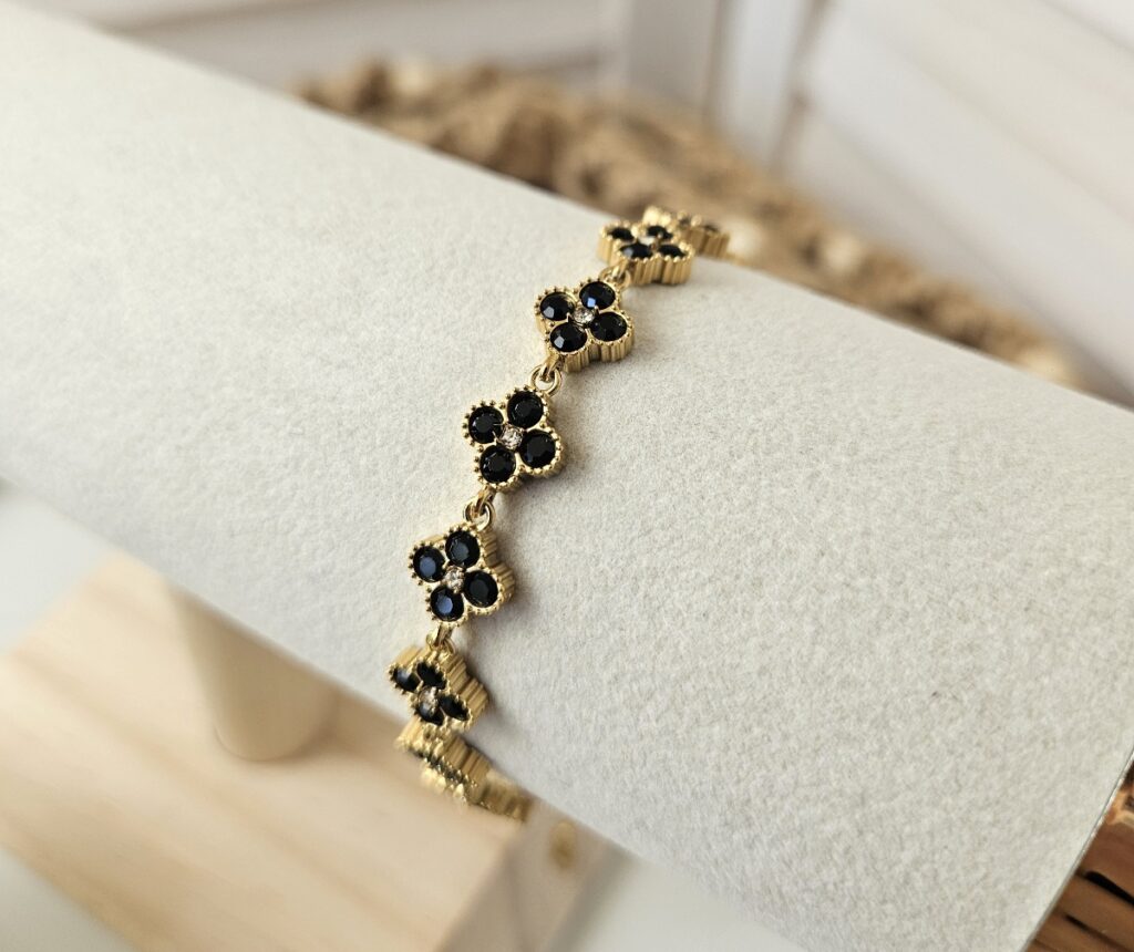 Bracelet fleurs scintillantes noir