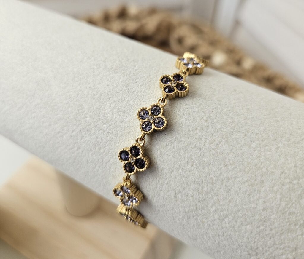 Bracelet fleurs scintillantes violet et cristal