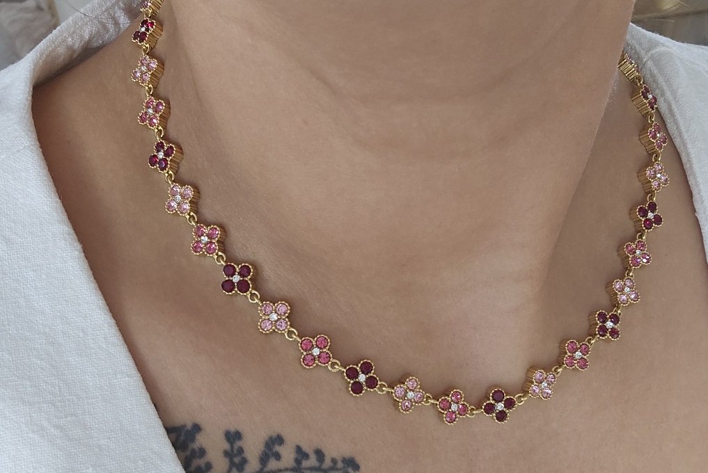 Collier Fleurs Rose / Rouge