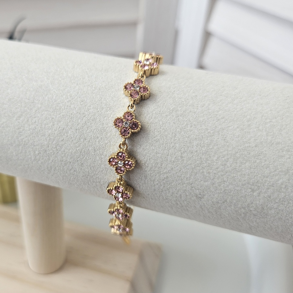 Bracelet fleurs scintillantes Doré et Rose
